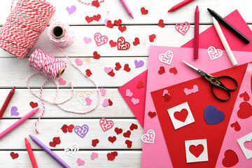 Valentine crafting supplies pink red purple paper hearts for making cards