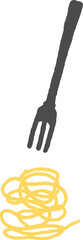 Spaghetti and fork hand drawn simple illustration on the transparent background
