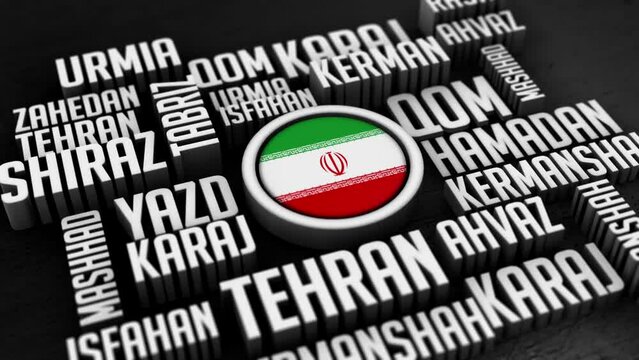 Iran Cities Word Cloud Collage in 3D
