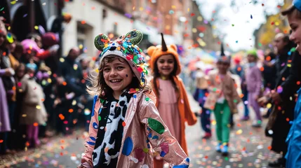 Foto op Canvas groupe d'enfant qui parade dans la rue pour Mardi-gras © Fox_Dsign