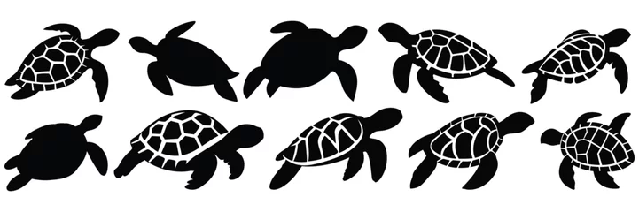 Foto op Plexiglas Sea turtle caretta silhouettes set, large pack of vector silhouette design, isolated white background © FutureFFX