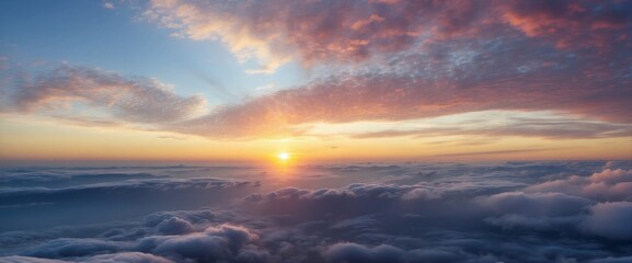 Naklejka na ściany i meble Sky Morning Sunrise, Panoramic Web Banner, Clouds