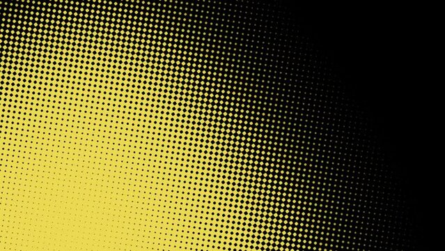 A halftone image composed of black and yellow dots, varying in size and shading. The dots form a repetitive pattern, resulting in the overall image