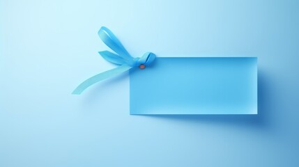 Blue gift card with blue bow on blue background. illustration. Generative AI