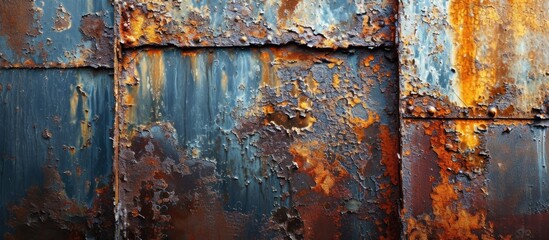 Artistic background with beautiful rusty scratches on metal wall stains.