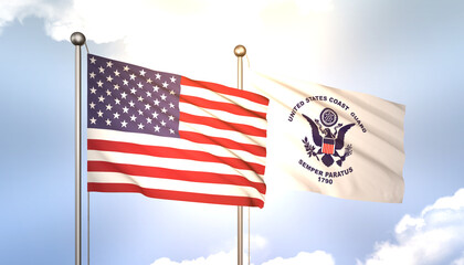 US Coast Guard and USA Flag Together A Concept of Realations