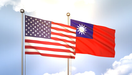 Taiwan and USA Flag Together A Concept of Realations