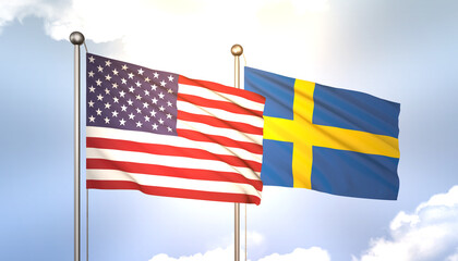 Sweden and USA Flag Together A Concept of Realations