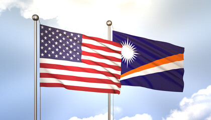 Obraz premium Marshall Islands and USA Flag Together A Concept of Realations