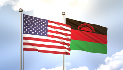 Malawi and USA Flag Together A Concept of Realations
