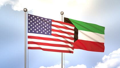 Kuwait and USA Flag Together A Concept of Realations