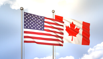 Canada and USA Flag Together A Concept of Realations