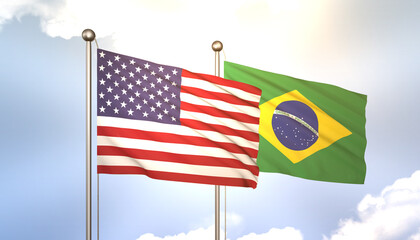 Brazil and USA Flag Together A Concept of Realations