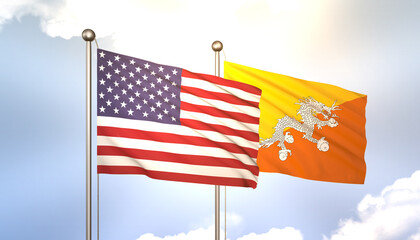 Bhutan and USA Flag Together A Concept of Realations