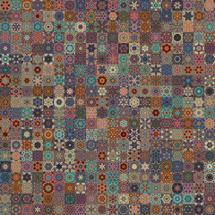 Floral geometric mandala shapes, vintage style seamless pattern background.