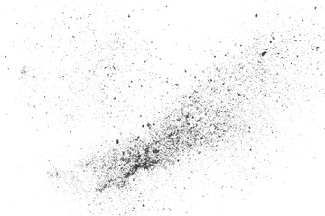 Black chalk pieces and powder flying, effect explode isolated on white - obrazy, fototapety, plakaty