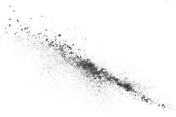 Black chalk pieces and powder flying, effect explode,  isolated on white