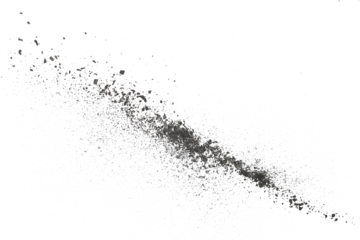 Black chalk pieces and powder flying, effect explode,  isolated on white