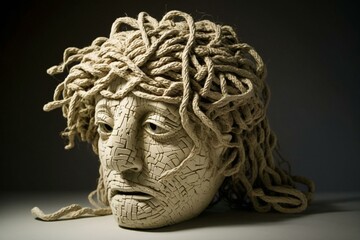 Obraz premium Sculpture of a head made from tangled rope. Generative AI