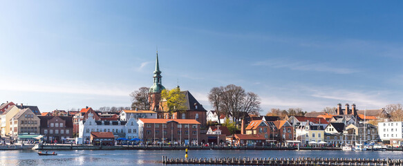Naklejka premium Kappeln, Schleswig-Holstein, Germany. Wide panorama of the town cityscape