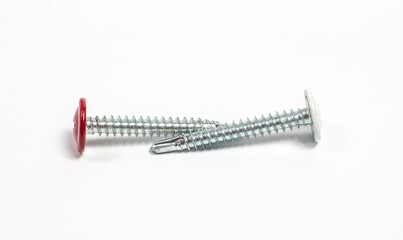 Self-tapping screws for construction on a white background