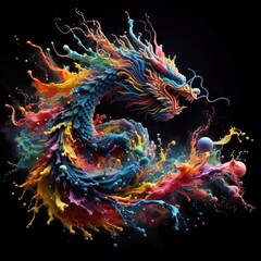 graphic image of a Chinese dragon in smoke rings of different colors, year of the dragon, traditions and history