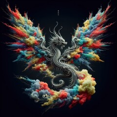 graphic image of a Chinese dragon in smoke rings of different colors, year of the dragon, traditions and history