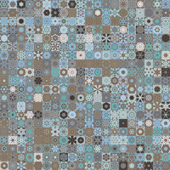 Pastel blue and beige color tone, floral geometric shapes vintage style seamless pattern background