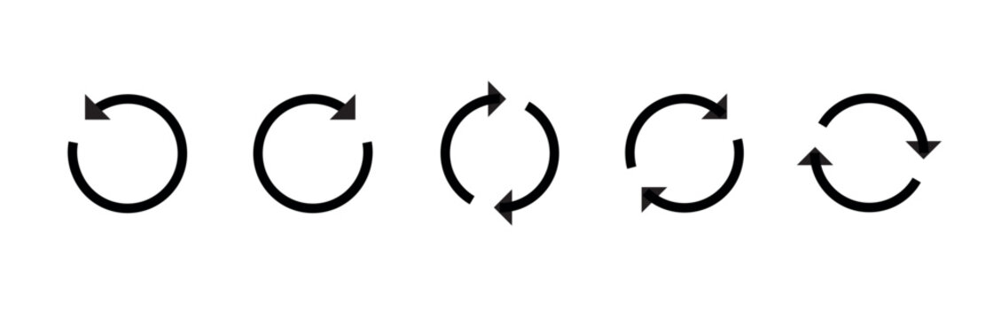 Arrow. Update. Refresh. Rotation symbol. Again. Load. Cycle symbol. Head rotation button. Flat silhouette. Logo image. Vector icon