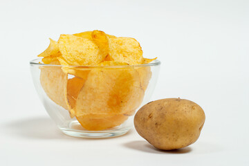 Crispy and salty chips on a white background