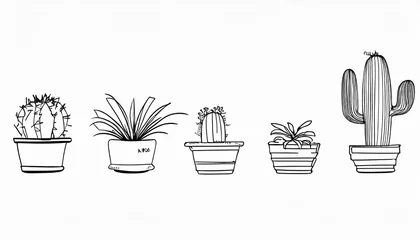 Deurstickers Hand drawn cactus plant doodle set. Vintage style cartoon cacti houseplant illustration collection. Isolated element of nature desert flora, mexican garden bundle. Natural interior graphic decoration © Bonita