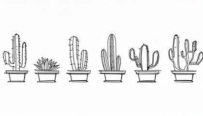 Hand drawn cactus plant doodle set. Vintage style cartoon cacti houseplant illustration collection....