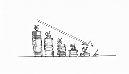 Obraz premium Percentage model with coins stack. Concepts of the banking system, rising interest rates, inflation, deflation, and savings.