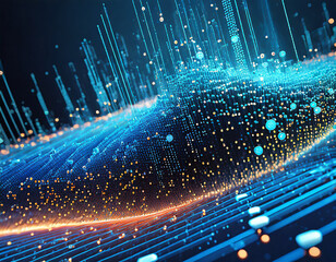 Stream, flow digital data. Big data analytics and business strategy for innovative solutions. 3D illustration of network structures, guides and nodes of information accumulation