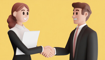 Fototapeta premium The bank's Mortgage Officers shake hands with customers to congratulate them after signing a housing investment loan agreement