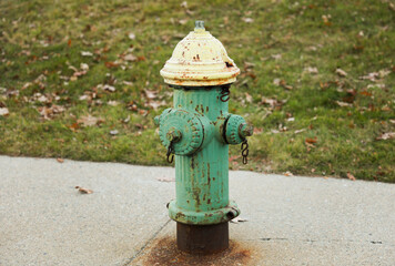 Fototapeta na wymiar fire hydrant on urban sidewalk, essential emergency equipment for firefighters