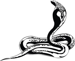 Cartoon Black and White Isolated Illustration Vector Of A Cobra Snake Showing Fangs