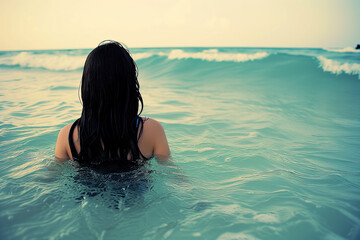 Serene Ocean Escape: Woman Gazing into the Sea