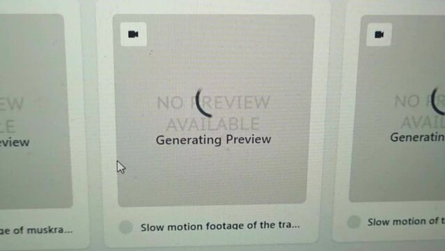 Footage of the computer screen with preview generating progress. Technology