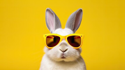 Cool Easter bunny with sunnglasses with yellow background.