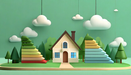 Obraz premium real estate investment concept energy efficiency rating and property value, Real estate online on virtual screens. new home for the family, home search, land price, property tax