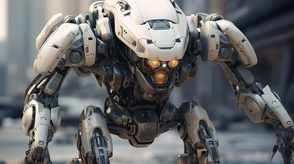 Fototapeta premium robot that destroys cities and rules humanity to a level below generative ai