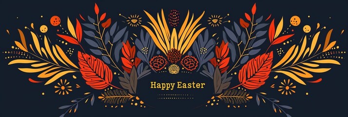 Easter greeting postcard with vibrant spring colors and text  happy easter  in beautiful typography - obrazy, fototapety, plakaty