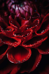 Beautiful red rose with dew drops in close-up