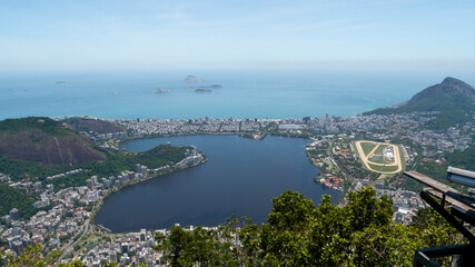 Aerial view of blue water of Copacabana Bay in Rio de Janeiro, Brazil.