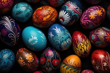 Fototapeta na wymiar Colorful hand-painted Easter eggs.