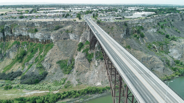 Perrine Memorial Bridge aerial view in Jerome, Idaho
