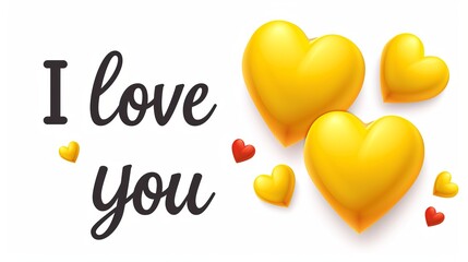 Romantic greeting card design with text  i love you  and heart symbols on white background - obrazy, fototapety, plakaty