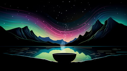 A bowl of water with rainbow lights in the background
