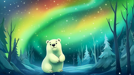 A cartoon of a polar bear in the snow